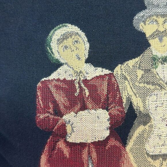 Vintage Jacquard Loomed Tapestry Panel Three Christmas Carolers Pillow - Picture 2 of 6
